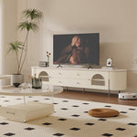 Casaconer | テレビ台・テレビボード・幅220cm・ローボード・引き出し収納・ガラス扉・丸角デザイン・スチール脚・モダンデザイン・選べる2色