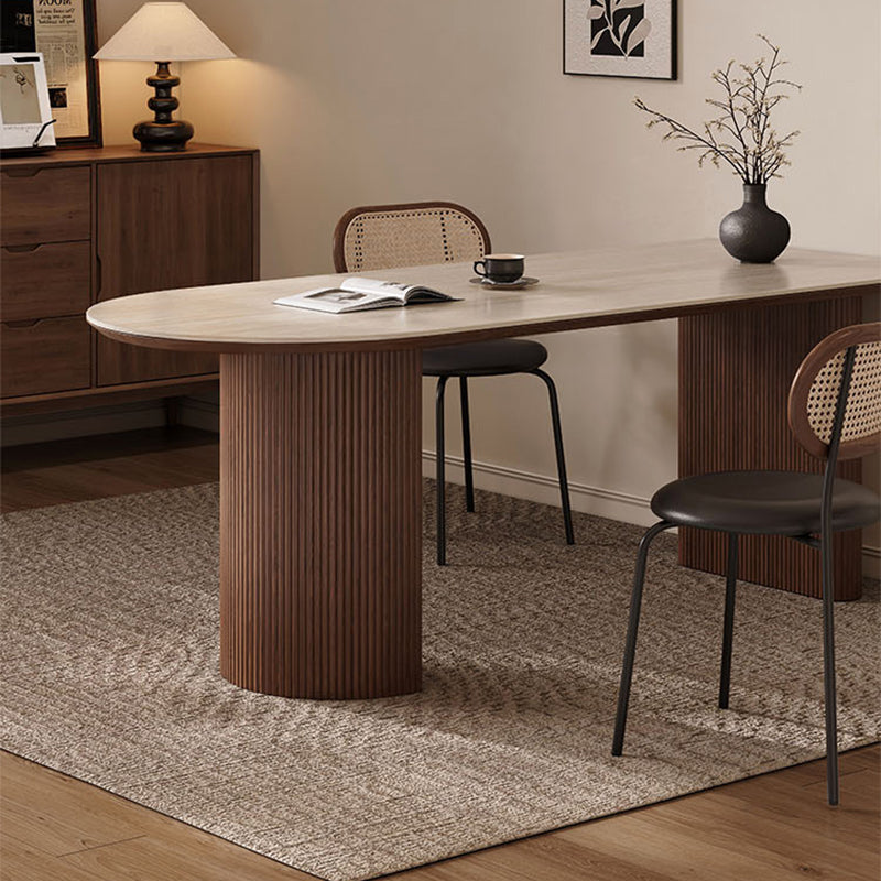 Casaconer | セラミックダイニングテーブル・半円・楕円形・無垢材脚・2人/4人/6人/8人/10人掛け・おしゃれ・高さ75cm