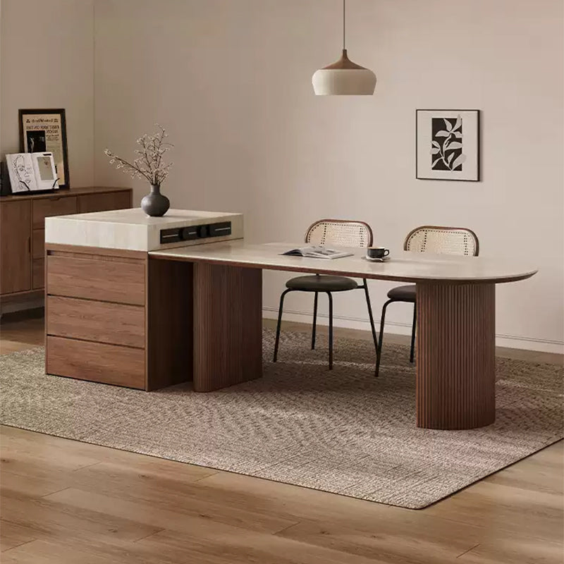 Casaconer | セラミックダイニングテーブル・半円・楕円形・無垢材脚・2人/4人/6人/8人/10人掛け・おしゃれ・高さ75cm