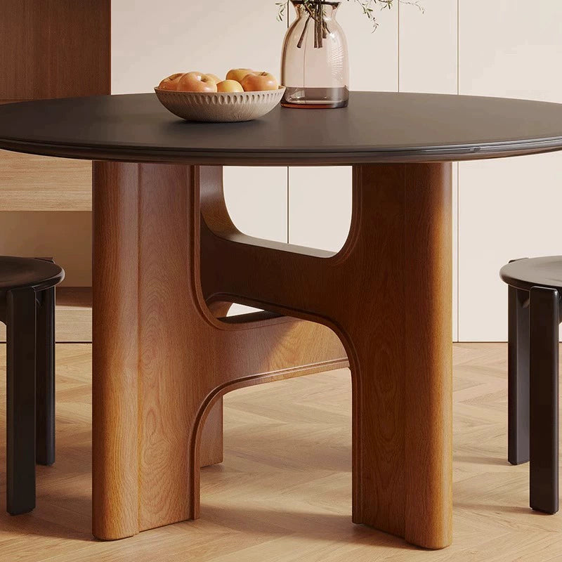 Casaconer | セラミックダイニングテーブル・無垢材脚・丸食卓・おしゃれ・2人/4人/6人/8人/10人掛け・高さ75cm