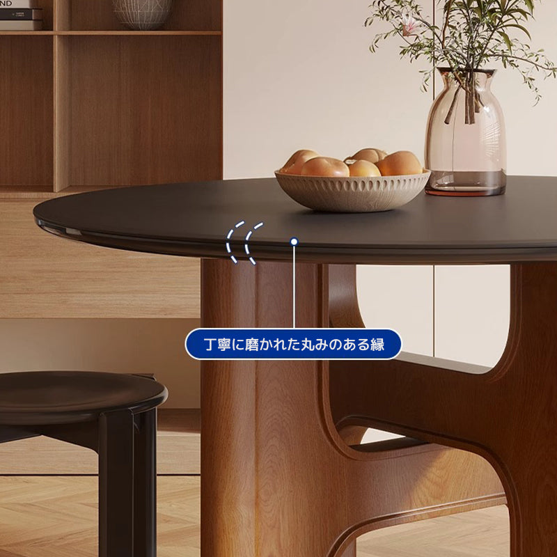 Casaconer | セラミックダイニングテーブル・無垢材脚・丸食卓・おしゃれ・2人/4人/6人/8人/10人掛け・高さ75cm