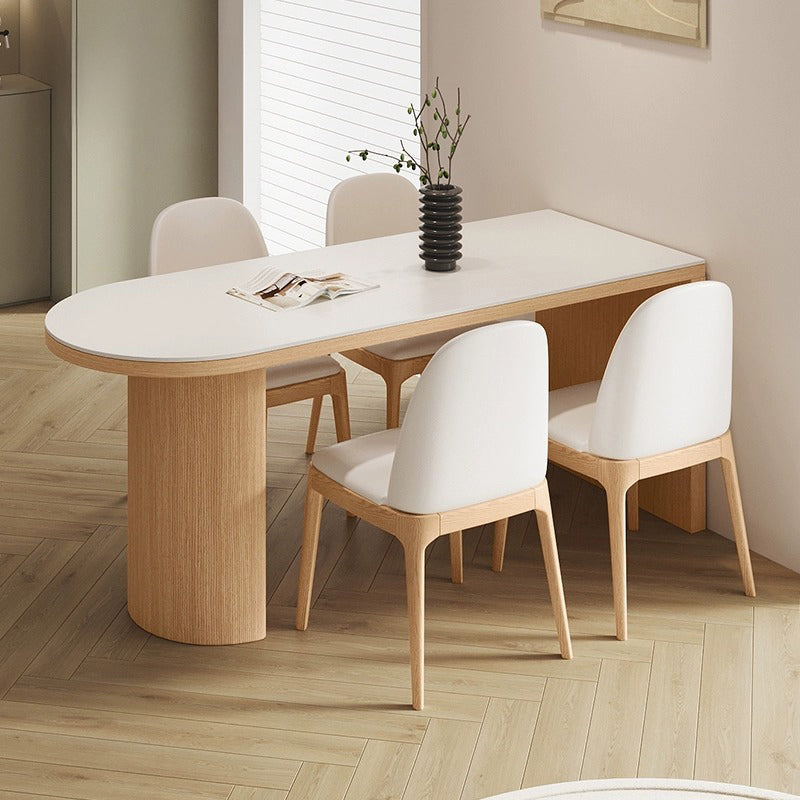 Casaconer | セラミックダイニングテーブル・無垢材脚・半円・白の天板・食卓・2人/4人/6人/8人掛け・おしゃれ・高さ75cm