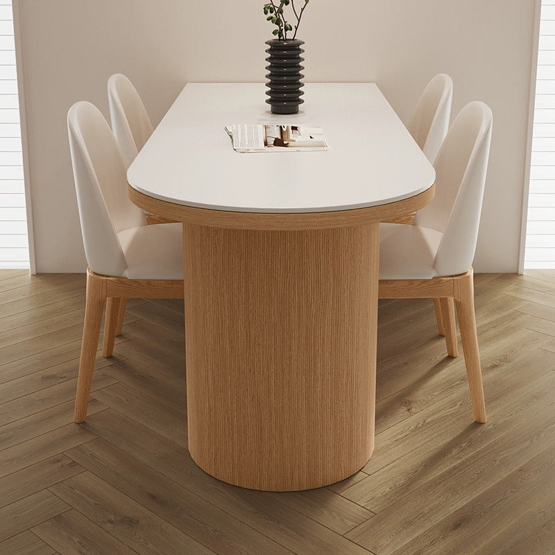 Casaconer | セラミックダイニングテーブル・無垢材脚・半円・白の天板・食卓・2人/4人/6人/8人掛け・おしゃれ・高さ75cm