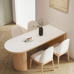 Casaconer | セラミックダイニングテーブル・無垢材脚・半円・白の天板・食卓・2人/4人/6人/8人掛け・おしゃれ・高さ75cm