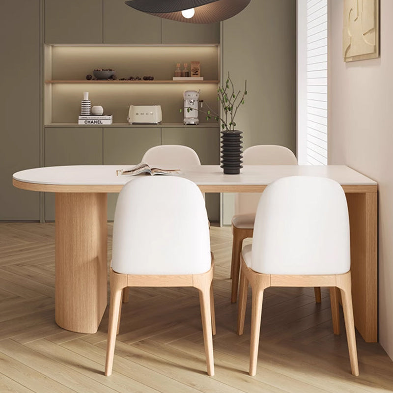 Casaconer | セラミックダイニングテーブル・無垢材脚・半円・白の天板・食卓・2人/4人/6人/8人掛け・おしゃれ・高さ75cm