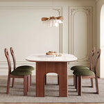 Casaconer | セラミックダイニングテーブル・白の天板・半円・無垢材脚・2人/4人/6人/8人掛け・おしゃれ・高さ75cm