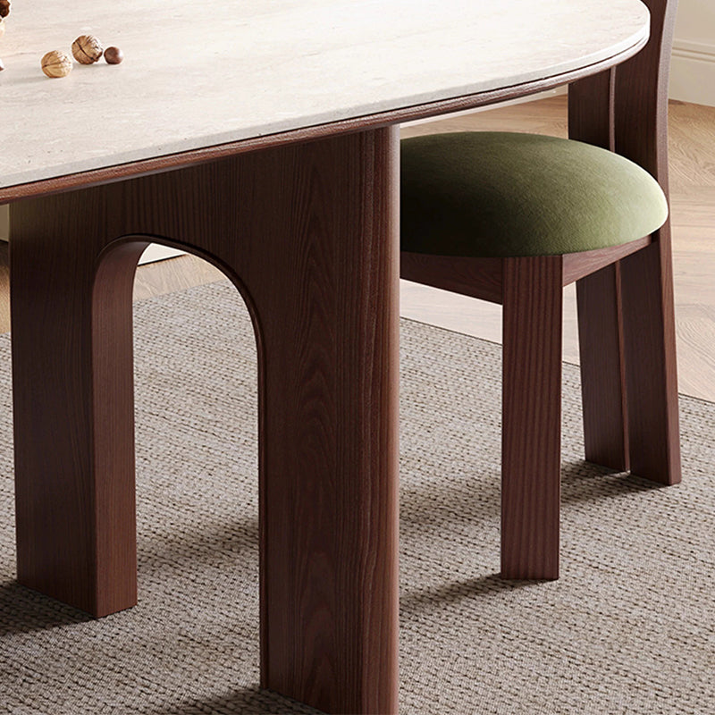 Casaconer | セラミックダイニングテーブル・白の天板・半円・無垢材脚・2人/4人/6人/8人掛け・おしゃれ・高さ75cm