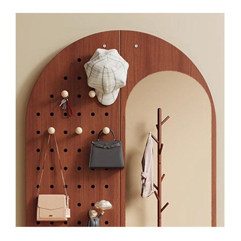 全身鏡,壁掛けミラー,収納,ミラー,姿見,シンプル,木目調,玄関,リビング,ベッドルーム,1人暮らし,胡桃色,丸み