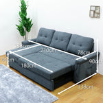 ソファーベッド・収納付き・カウチソファー・3人掛け・布製・グレー・北欧風・リビング・寝室・大きい・usb・おしゃれ・7日内出荷