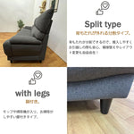 ソファー ソファ・ソファー・布張りソファ・ワイド・広め・ハイバック・幅約190cm・おしゃれ・3人用・3人掛け・おしゃれ・背もたれ分割・グレー・脚付き・ファブリック・北欧・7日内出荷