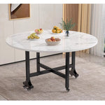 Casaconer | ダイニングテーブル・折りたたみ・丸テーブル・2人・4人・6人・折り畳み・テーブルのみ・ダイニング・幅120/140/160/180・丸・円型・シンプル・4人掛け用・6人掛け用・木製・おしゃれ・ナチュラル・食卓・北欧・大理石柄・カフェ風・丸型・テーブル単品・ホワイト・グレー