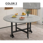 Casaconer | ダイニングテーブル・折りたたみ・丸テーブル・2人・4人・6人・折り畳み・テーブルのみ・ダイニング・幅120/140/160/180・丸・円型・シンプル・4人掛け用・6人掛け用・木製・おしゃれ・ナチュラル・食卓・北欧・大理石柄・カフェ風・丸型・テーブル単品・ホワイト・グレー