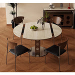 Casaconer | ダイニングテーブル・円形・伸縮式・セラミック天板・幅80-120cm・丸テーブル・食卓テーブル・ラウンド・モダンデザイン・北欧風・4人/6人掛け対応・高さ75cm・おしゃれ・大理石調・コンパクト収納可能