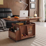 Casaconer | テーブル・ローテーブル・サイドテーブル・センターテーブル・昇降テーブル・多機能テーブル・ナチュラル/胡桃色/黒・展開後幅120cm・高さ59~79cm・多機能デザイン・無垢材・収納ワゴン・キャスター付き・在宅ワーク・コンパクト家具