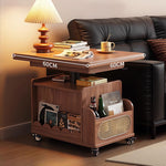 Casaconer | テーブル・ローテーブル・サイドテーブル・センターテーブル・昇降テーブル・多機能テーブル・ナチュラル/胡桃色/黒・展開後幅120cm・高さ59~79cm・多機能デザイン・無垢材・収納ワゴン・キャスター付き・在宅ワーク・コンパクト家具