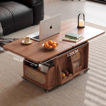 Casaconer | テーブル・ローテーブル・サイドテーブル・センターテーブル・昇降テーブル・多機能テーブル・ナチュラル/胡桃色/黒・展開後幅120cm・高さ59~79cm・多機能デザイン・無垢材・収納ワゴン・キャスター付き・在宅ワーク・コンパクト家具