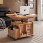 Casaconer | テーブル・ローテーブル・サイドテーブル・センターテーブル・昇降テーブル・多機能テーブル・ナチュラル/胡桃色/黒・展開後幅120cm・高さ59~79cm・多機能デザイン・無垢材・収納ワゴン・キャスター付き・在宅ワーク・コンパクト家具