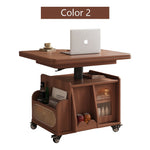 Casaconer | テーブル・ローテーブル・サイドテーブル・センターテーブル・昇降テーブル・多機能テーブル・ナチュラル/胡桃色/黒・展開後幅120cm・高さ59~79cm・多機能デザイン・無垢材・収納ワゴン・キャスター付き・在宅ワーク・コンパクト家具