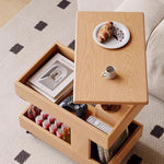 Casaconer | テーブル・ローテーブル・サイドテーブル・センターテーブル・昇降テーブル・多機能テーブル・ナチュラル/黒・高さ55~70cm・多機能デザイン・無垢材・収納ワゴン・キャスター付き・在宅ワーク・コンパクト家具