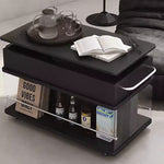 Casaconer | テーブル・ローテーブル・サイドテーブル・センターテーブル・昇降テーブル・多機能テーブル・折りたたみ昇降天板付き・黒/ウォルナットカラー・高さ53~68cm・多機能デザイン・無垢材・収納ワゴン・キャスター付き・在宅ワーク・テーブルゲーム・コンパクト家具