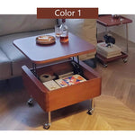 Casaconer | テーブル・ローテーブル・サイドテーブル・センターテーブル・昇降テーブル・多機能テーブル・ウォルナットカラー/ブラック・高さ40~60cm・多機能デザイン・無垢材・収納ワゴン・キャスター付き・在宅ワーク・コンパクト家具