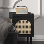 サイドテーブル,ナイトテーブル,レトロ,収納,リビング,寝室,無垢材,ベッドルーム,天然木,ラタン,ディテール