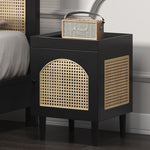 サイドテーブル,ナイトテーブル,レトロ,収納,リビング,寝室,ベッドルーム,天然木,ラタン