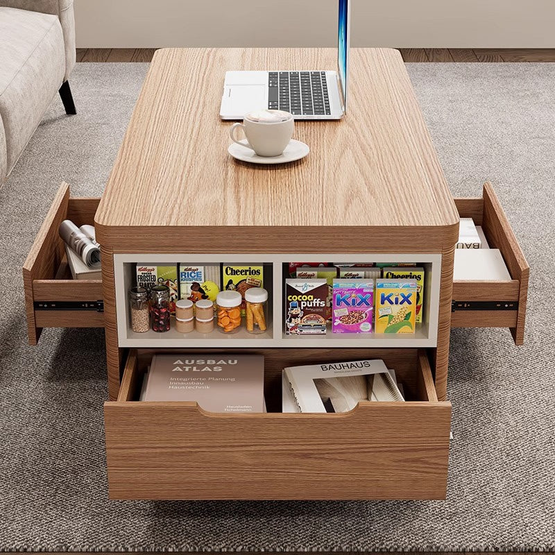 Casaconer | テーブル・ローテーブル・サイドテーブル・センターテーブル・昇降テーブル・多機能テーブル・幅120cm・高さ48~67cm・多機能デザイン・無垢材・収納ワゴン・キャスター付き・在宅ワーク・コンパクト家具・一人暮らし