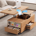 Casaconer | テーブル・ローテーブル・サイドテーブル・センターテーブル・昇降テーブル・多機能テーブル・幅120cm・高さ48~67cm・多機能デザイン・無垢材・収納ワゴン・キャスター付き・在宅ワーク・コンパクト家具・一人暮らし