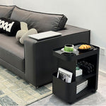 キャスター付き サイドテーブル ソファサイドワゴン 収納ラック ガラス天板 スリム 移動式 幅50cm／60cm／70cm リビング ソファ横 ベッドサイド 省スペース ブラック