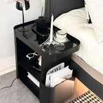 キャスター付き サイドテーブル ソファサイドワゴン 収納ラック ガラス天板 スリム 移動式 幅50cm／60cm／70cm リビング ソファ横 ベッドサイド 省スペース ブラック