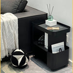 キャスター付き サイドテーブル ソファサイドワゴン 収納ラック ガラス天板 スリム 移動式 幅50cm／60cm／70cm リビング ソファ横 ベッドサイド 省スペース ブラック