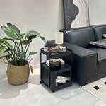 キャスター付き サイドテーブル ソファサイドワゴン 収納ラック ガラス天板 スチールフレーム 移動式 小型テーブル ベッドサイド 省スペース 幅40cm／55cm 多段収納 ブラック