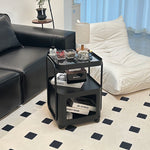 キャスター付き サイドテーブル ソファサイドワゴン 収納ラック ガラス天板 スチールフレーム 移動式 小型テーブル ベッドサイド 省スペース 幅40cm／55cm 多段収納 ブラック