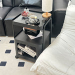 キャスター付き サイドテーブル ソファサイドワゴン 収納ラック ガラス天板 スチールフレーム 移動式 小型テーブル ベッドサイド 省スペース 幅40cm／55cm 多段収納 ブラック