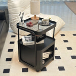 キャスター付き サイドテーブル ソファサイドワゴン 収納ラック ガラス天板 スチールフレーム 移動式 小型テーブル ベッドサイド 省スペース 幅40cm／55cm 多段収納 ブラック