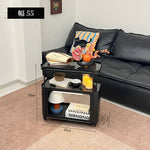 キャスター付き サイドテーブル ソファサイドワゴン 収納ラック ガラス天板 スチールフレーム 移動式 小型テーブル ベッドサイド 省スペース 幅40cm／55cm 多段収納 ブラック