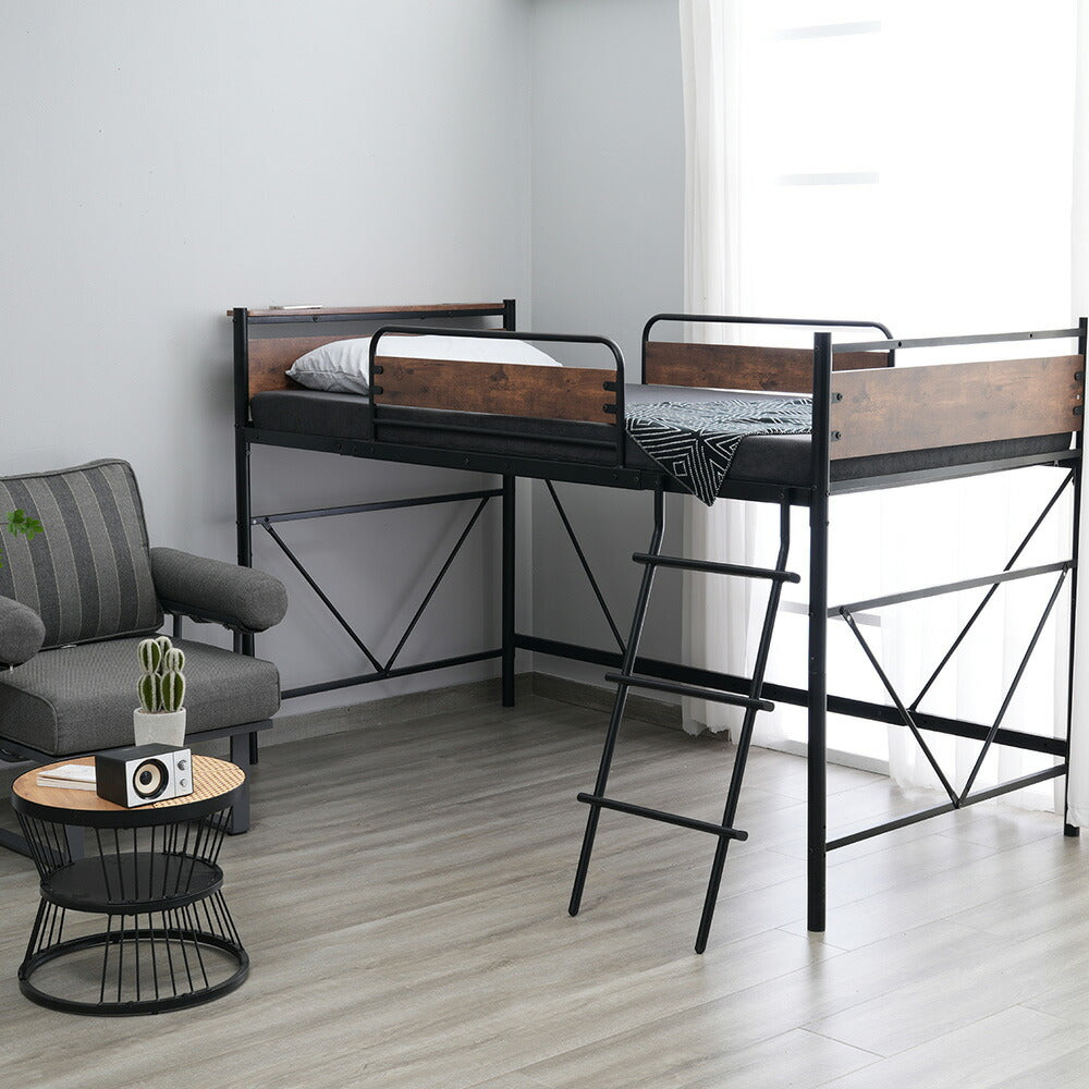 ロフトベッド パイプベッド シングル ハイタイプ 大人用 ブラック 長さ212cm 高さ125cm システムベッド スチール 北欧風 一人暮らし スチール 耐震 ベッド 子供部屋 7日内出荷