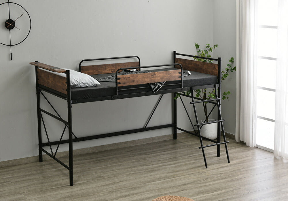 ロフトベッド パイプベッド シングル ハイタイプ 大人用 ブラック 長さ212cm 高さ125cm システムベッド スチール 北欧風 一人暮らし スチール 耐震 ベッド 子供部屋 7日内出荷