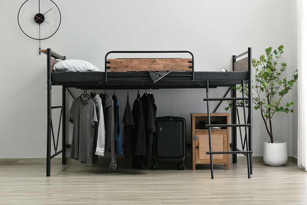 ロフトベッド パイプベッド シングル ハイタイプ 大人用 ブラック 長さ212cm 高さ125cm システムベッド スチール 北欧風 一人暮らし スチール 耐震 ベッド 子供部屋 7日内出荷