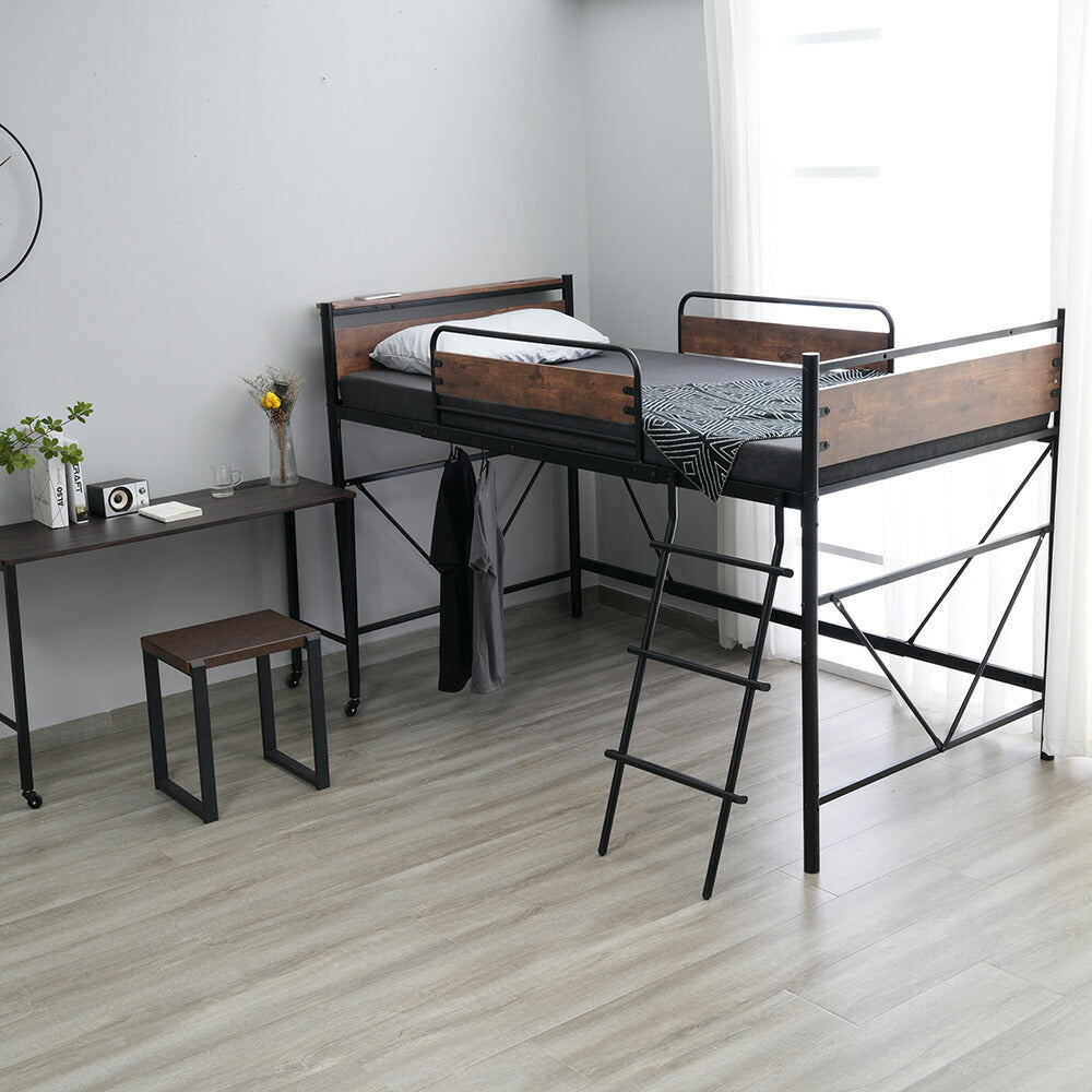 ロフトベッド パイプベッド シングル ハイタイプ 大人用 ブラック 長さ212cm 高さ125cm システムベッド スチール 北欧風 一人暮らし スチール 耐震 ベッド 子供部屋 7日内出荷