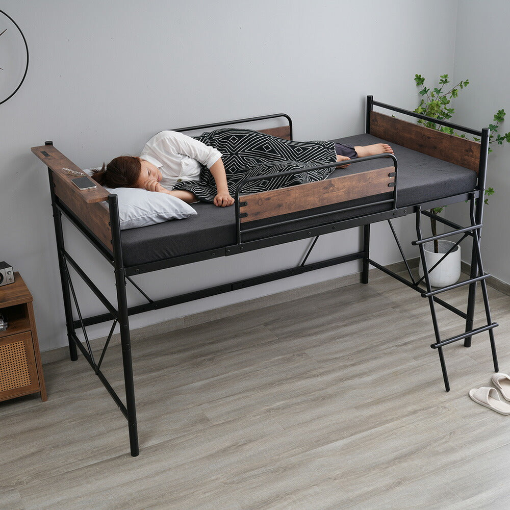 ロフトベッド パイプベッド シングル ハイタイプ 大人用 ブラック 長さ212cm 高さ125cm システムベッド スチール 北欧風 一人暮らし スチール 耐震 ベッド 子供部屋 7日内出荷