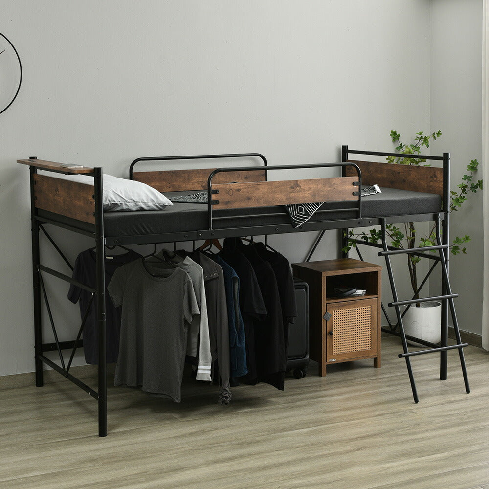 ロフトベッド パイプベッド シングル ハイタイプ 大人用 ブラック 長さ212cm 高さ125cm システムベッド スチール 北欧風 一人暮らし スチール 耐震 ベッド 子供部屋 7日内出荷