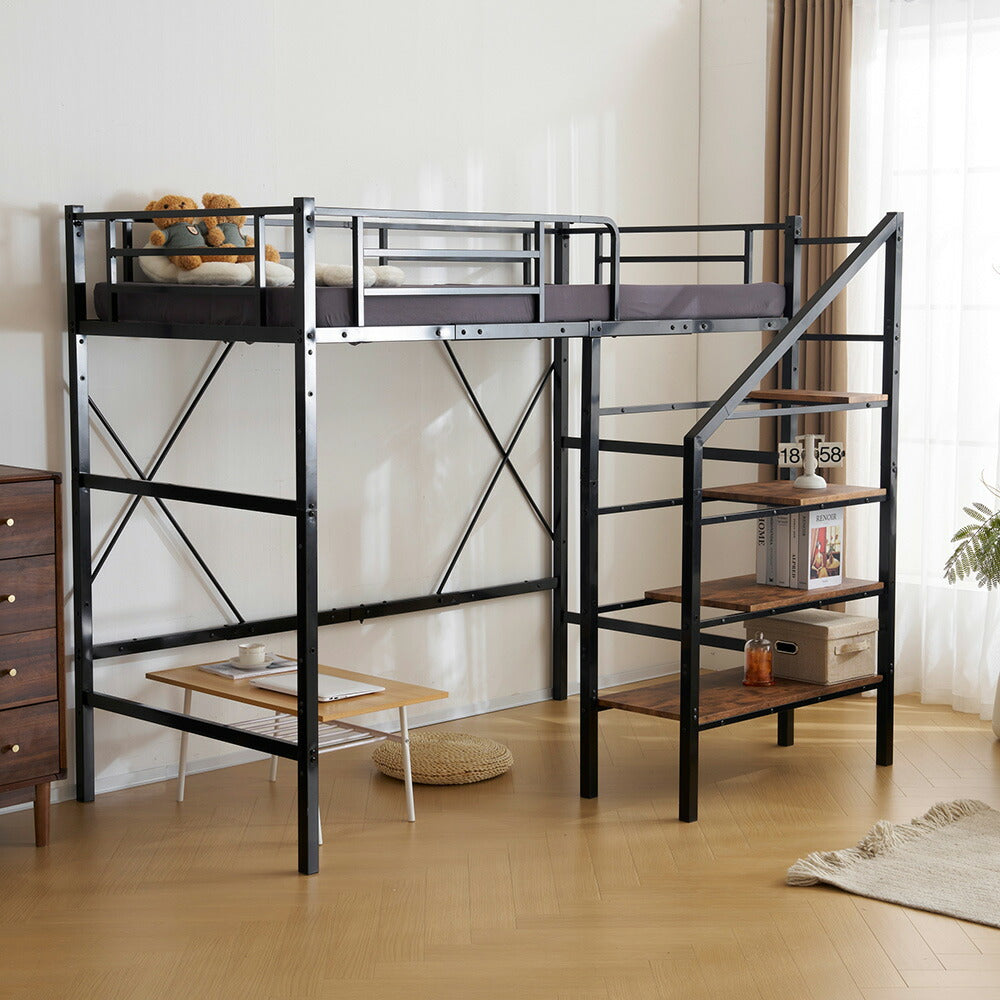 ロフトベッド パイプベッド シングル ハイタイプ 大人用 ブラック 黒 高さ170cm システムベッド スチール 北欧風 一人暮らし スチール 耐震 ベッド 子供部屋 7日内出荷