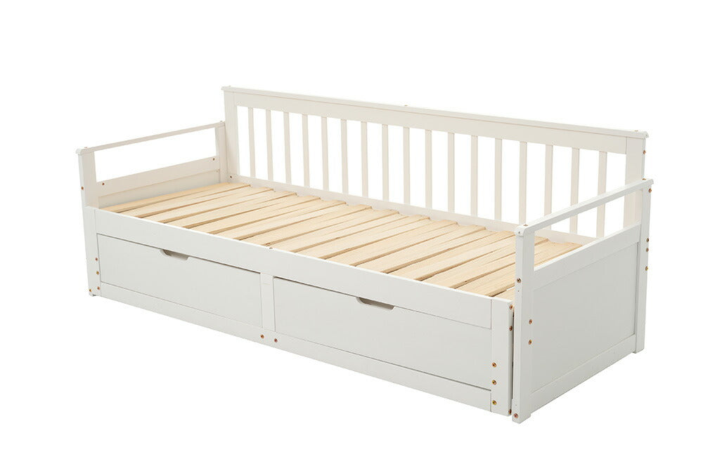 【幅70cm】木製ソファベッド ディベッド ホワイト 白 伸長式ベッド 引き出し付き 収納付き おしゃれ 長さ195cm 天然木 パイン材 すのこ仕様 北欧風 子供部屋 耐震 7日内出荷