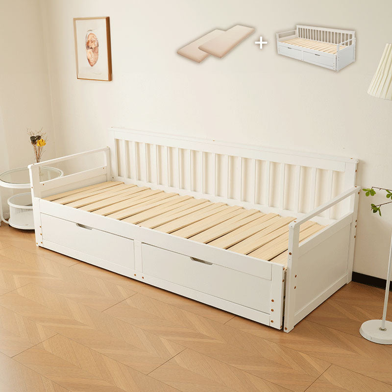 【幅70cm】【マット2個付】木製ソファベッド ディベッド ホワイト 白 伸長式ベッド 引き出し付き 収納付き おしゃれ 長さ195cm 天然木 パイン材 すのこ仕様 北欧風 子供部屋 耐震 7日内出荷