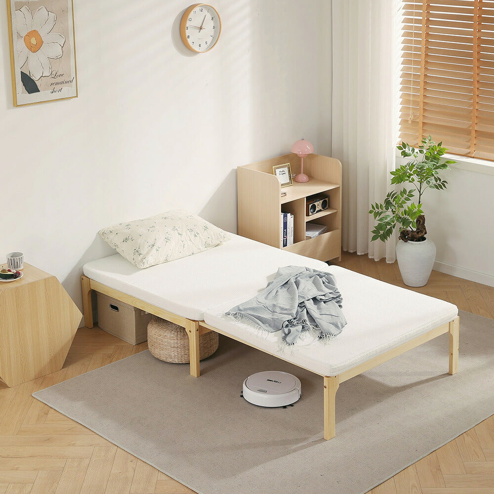 【ナチュラル/ホワイト/ブラウン】デイベッド ソファベッド シングル 木製 伸長式ベッド 変形ベッド ベッドフレーム 伸縮 下収納 おしゃれ 2way 天然木 来客用 ナチュラル リビング パイン材 すのこ仕様 リビング 寝室
