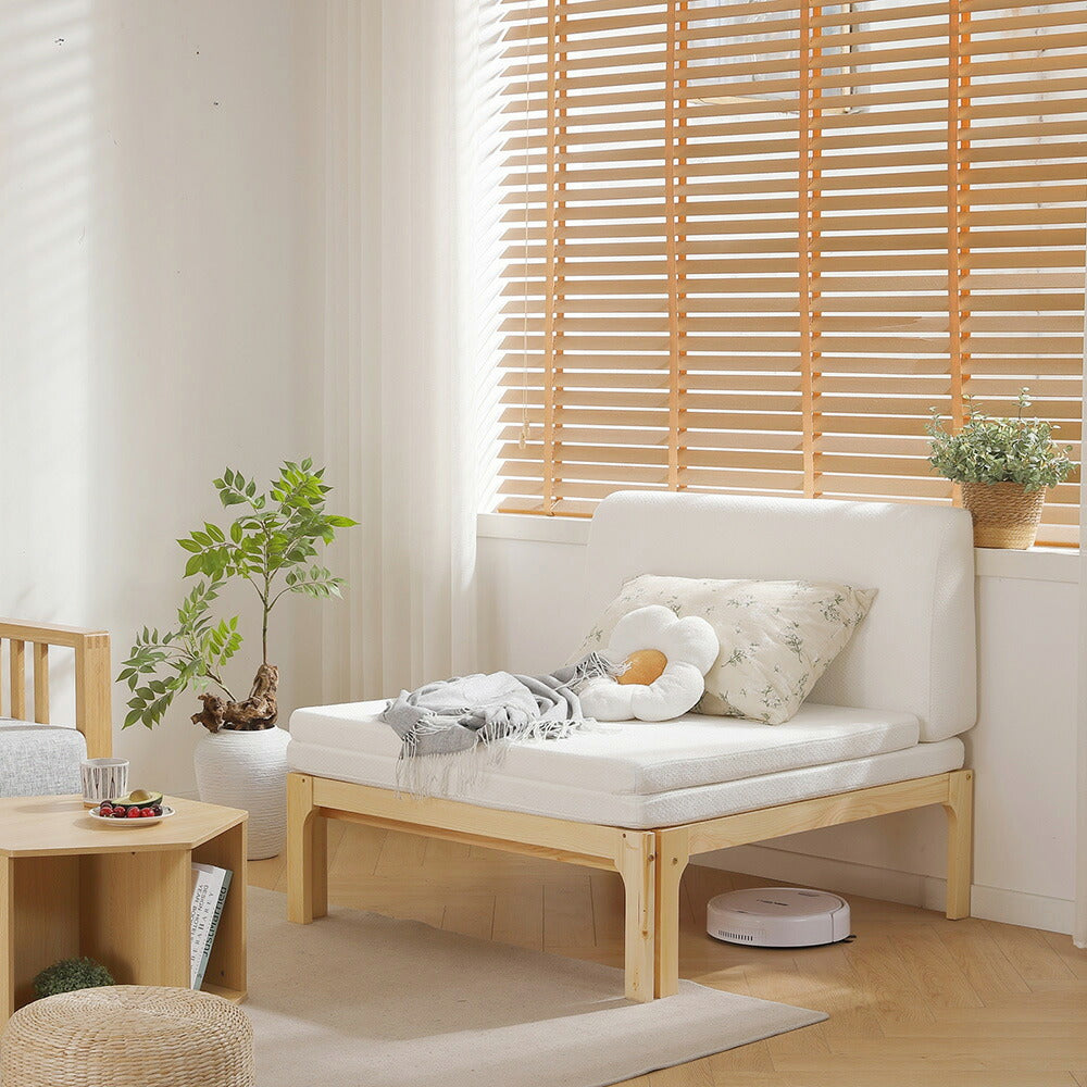 【ナチュラル/ホワイト/ブラウン】デイベッド ソファベッド シングル 木製 伸長式ベッド 変形ベッド ベッドフレーム 伸縮 下収納 おしゃれ 2way 天然木 来客用 ナチュラル リビング パイン材 すのこ仕様 リビング 寝室