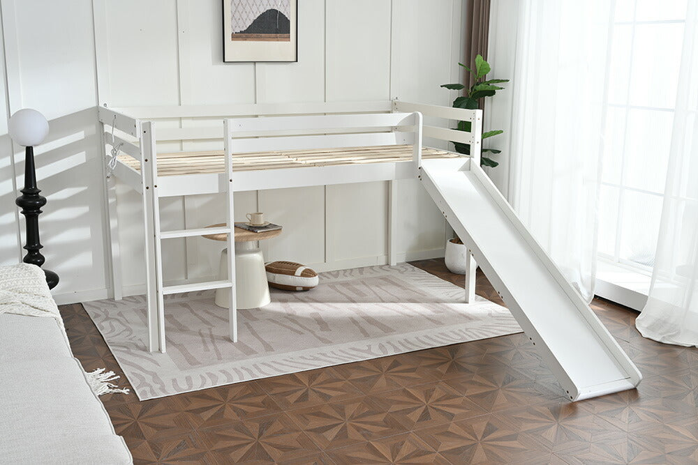 【ナチユラル/ホワイト】ロフトベッド パイプベッド シングル ハイタイプ 滑り台付き はしご付き 子供用 2色展開 高さ120cm システムベッド 収納 北欧風 一人暮らし 木材 耐震 ベッド 子供部屋 おしゃれ 7日内出荷