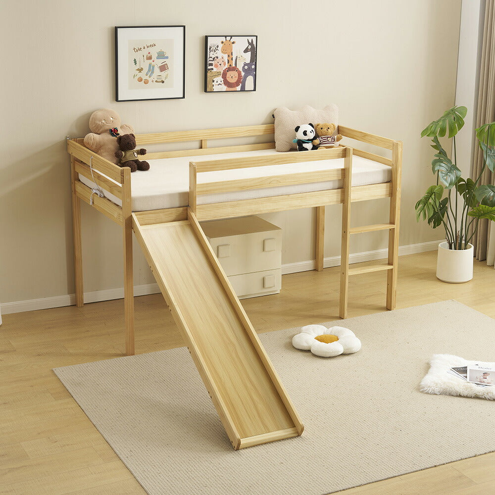 【ナチユラル/ホワイト】ロフトベッド パイプベッド シングル ハイタイプ 滑り台付き はしご付き 子供用 2色展開 高さ120cm システムベッド 収納 北欧風 一人暮らし 木材 耐震 ベッド 子供部屋 おしゃれ 7日内出荷